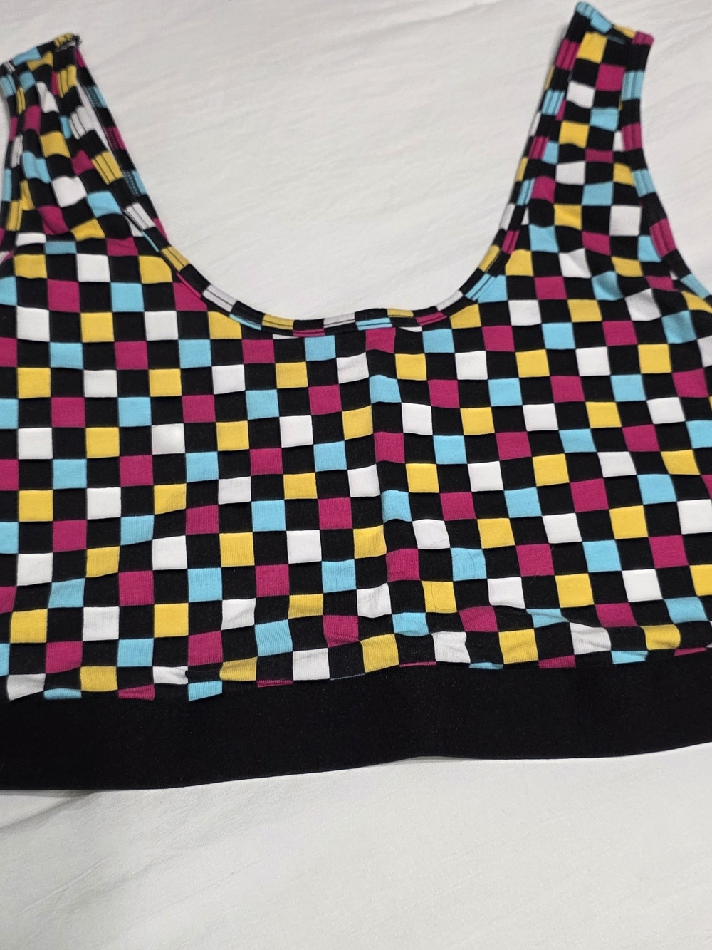 Checkerboard Color-Block Sports Bra in Pink, Yellow & Blue Size 2